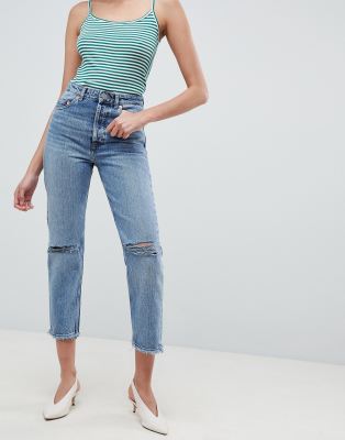 Florence authentic straight leg jeans in spring light stone wash with rips-Blue