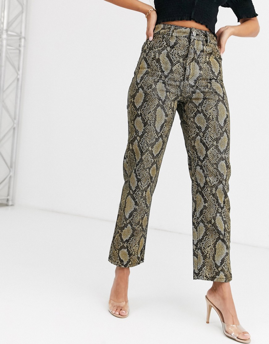 ASOS DESIGN Florence authentic straight leg jeans in yellow mono snake