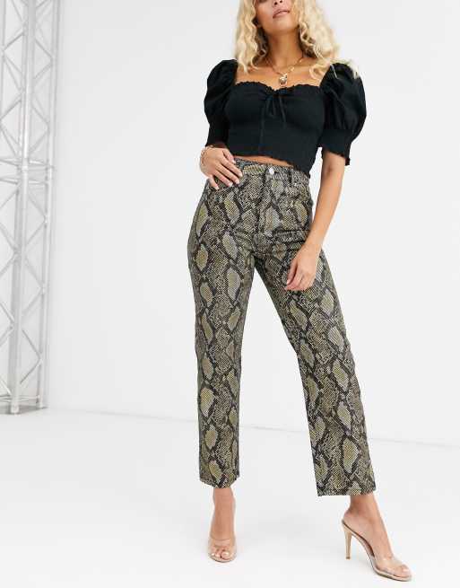 ASOS DESIGN florence authentic straight leg jeans in yellow mono snake