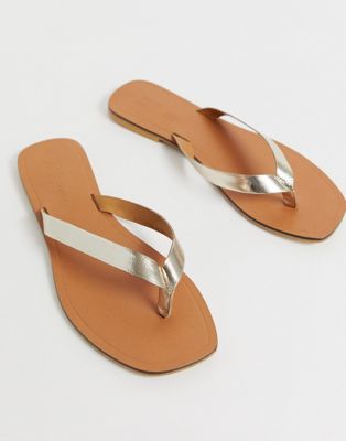 gold leather flip flop sandals