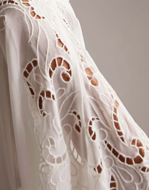 ASOS DESIGN Florence plunge long sleeve wedding dress with cutwork in, 5 of 6