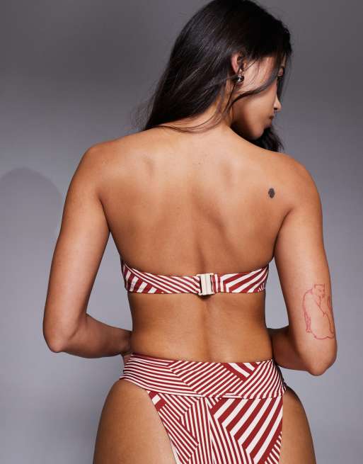 ASOS DESIGN Florence premium bandeau bikini top in burgundy stripe