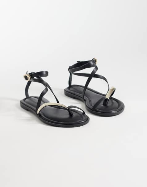 ASOS DESIGN - Florence - Sorte sandaler med stropper og tårem - view 1
