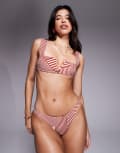 [ASOS DESIGN] ASOS DESIGN Florence spliced high-leg high-waist bikini bottom in red and white stripe-Multi 14 Red & White