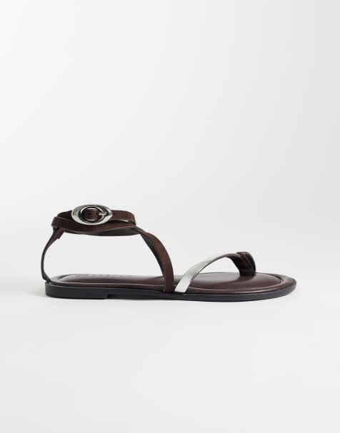 ASOS DESIGN Florence toe loop strappy sandal in chocolate - view 1