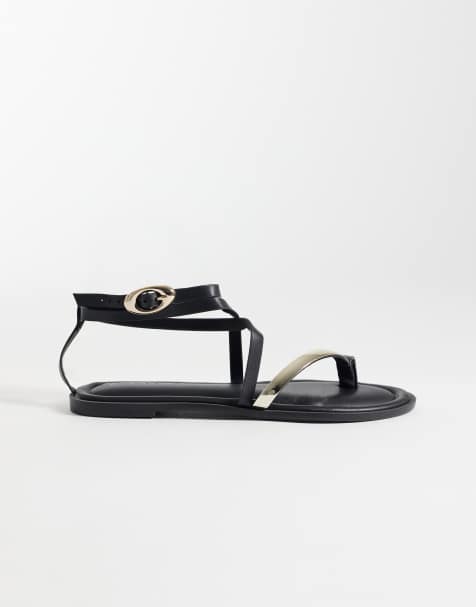 ASOS DESIGN Florence toe loop strappy sandals in black - view 1