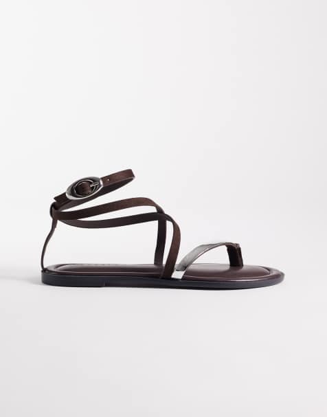 ASOS DESIGN Florence toe loop strappy sandals in chocolate - view 1
