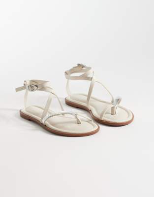 Asos Design Florence Toe Loop Strappy Sandal In Neutral