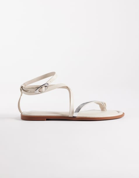 ASOS DESIGN Florence toe loop strappy sandals in off white - view 1