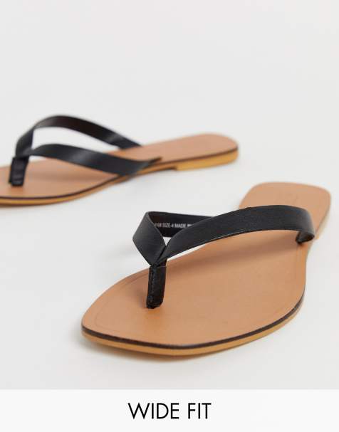 ASOS DESIGN - Florence - Tongs pointure large en cuir - Noir