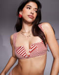 [ASOS DESIGN] ASOS DESIGN Florence v-wire bikini top with spliced stripe print in white & red-Multi 18 Red & White