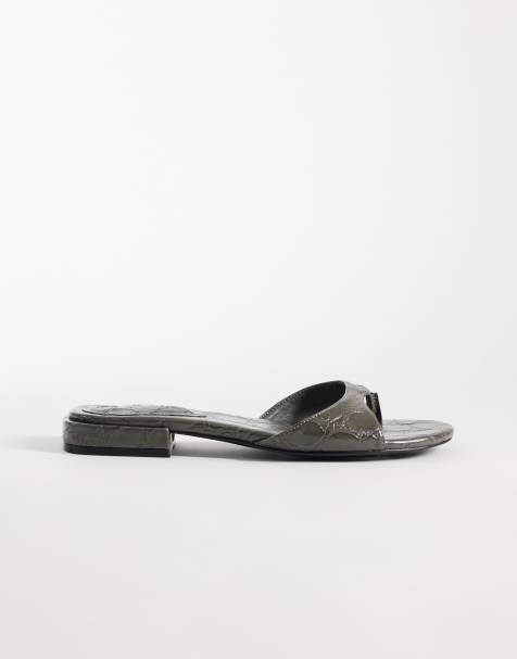 ASOS DESIGN - Florida - Sandales à entredoigt effet croco - Anthracite - view 1