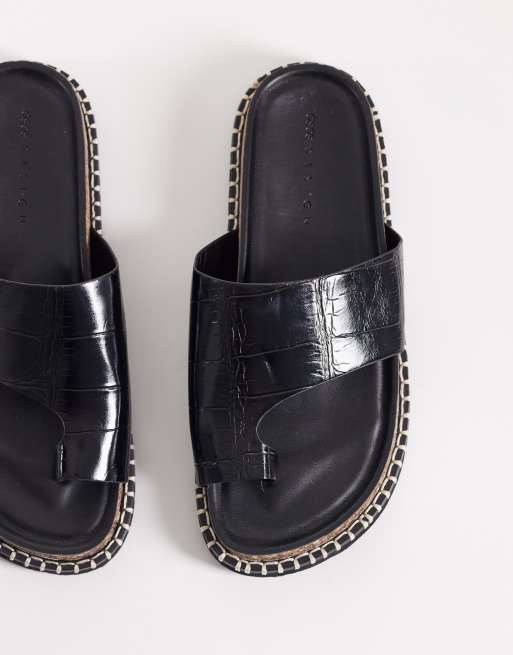 ASOS DESIGN Floris toe loop flat sandal in black croc, 2 of 4