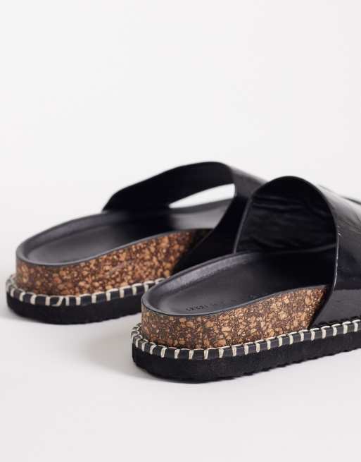 ASOS DESIGN Floris toe loop flat sandal in black croc, 4 of 4
