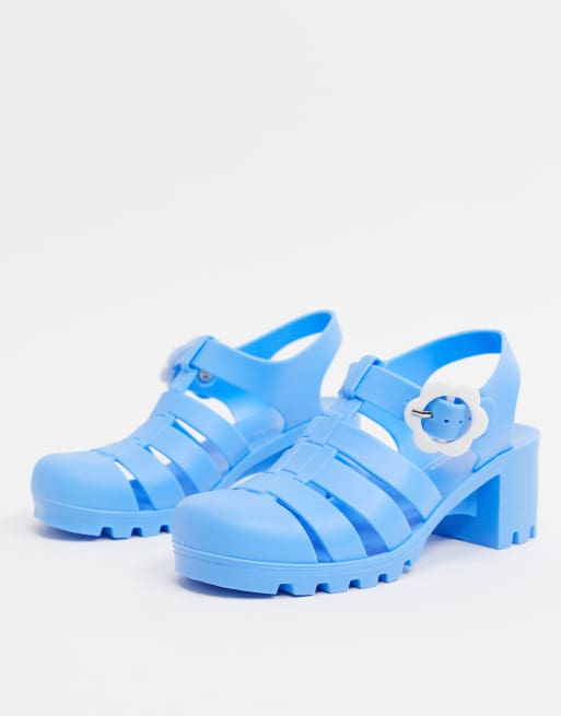 ASOS DESIGN Flossie fisherman jelly heeled sandals in blue ASOS