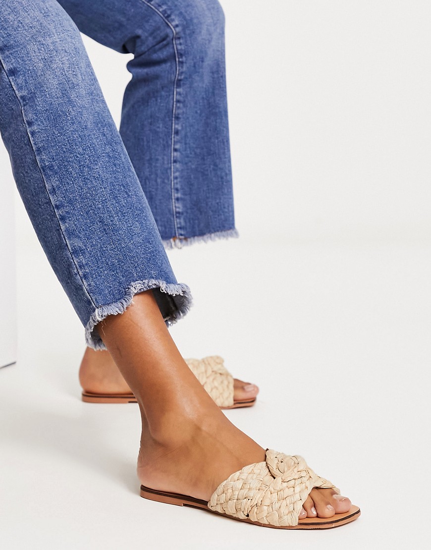 ASOS DESIGN Flossie woven flat sandal in natural-Neutral