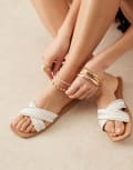 [ASOS DESIGN] ASOS DESIGN Flossie woven flat sandals in white 42 WHITE