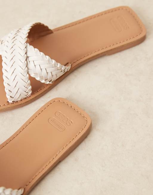 ASOS DESIGN Flossie woven flat sandals in white