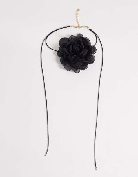 ASOS DESIGN flower corsage necklace in black - view 1