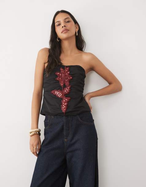 ASOS DESIGN flower embellished detail bandeau top - view 1
