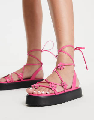 ASOS DESIGN - Flower Pot - Sandalen in Rosa mit dicker Sohle und Blumendetails