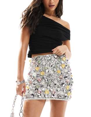 ASOS DESIGN ASOS DESIGN flower sequin embellished mini skirt in silver