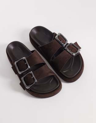  Floyd oversized buckle footbed sandal in chocolate