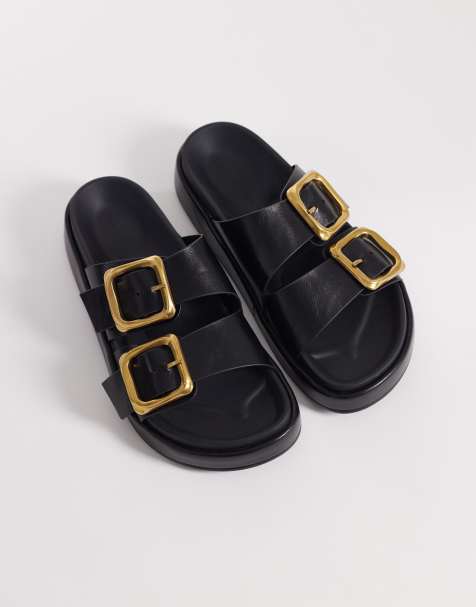 ASOS DESIGN Floyd oversized buckle footbed sandals in black - view 1