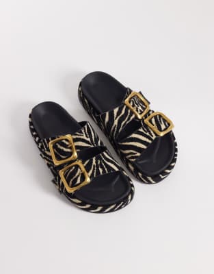 ASOS DESIGN Floyd oversized buckle footbed sandals in zebra raffia