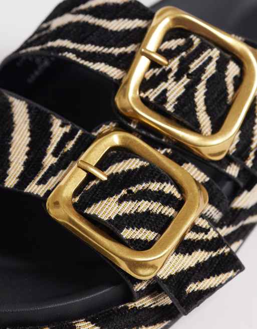 ASOS DESIGN Floyd oversized buckle footbed sandals in zebra raffia, 2 of 4