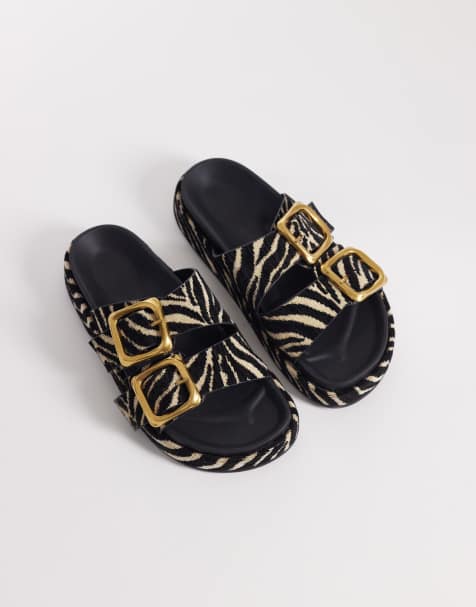 ASOS DESIGN – Floyd – Zebramönstrade sandaler i raffia med stora spännen - view 1