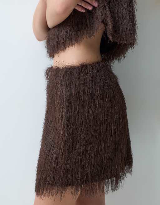 ASOS DESIGN fluffig minikjol i chokladbrun, 5 av 5