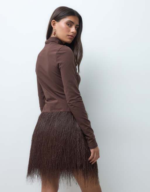 ASOS DESIGN fluffig miniklänning i chokladbrun bomull, 5 av 5