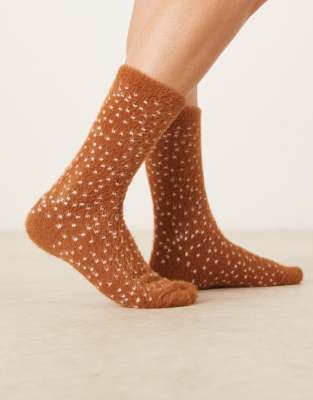 Asos Design Fluffy Bambi Spot Pattern Socks In Brown