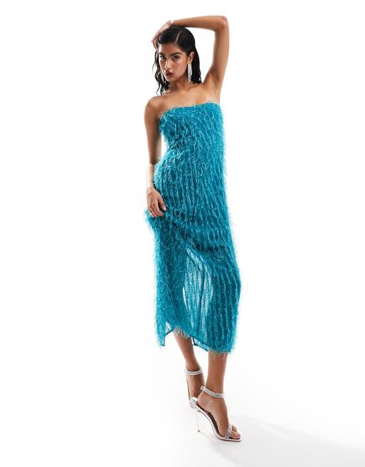 Topshop bandeau sequin stripe maxi dress in multi