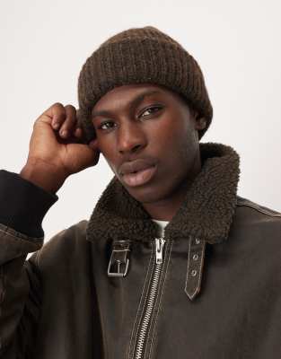 Asos Design Fluffy Beanie In Brown