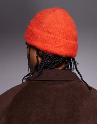 Asos Design Fluffy Beanie In Red