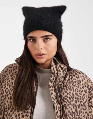 ASOS DESIGN ASOS design fluffy beanie with ears in black