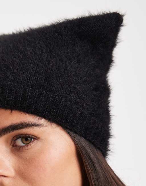 ASOS design fluffy beanie with ears in black