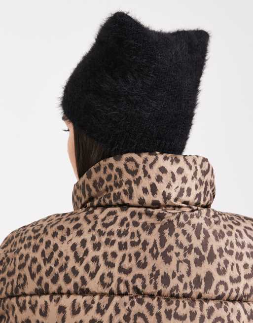 ASOS design fluffy beanie with ears in black