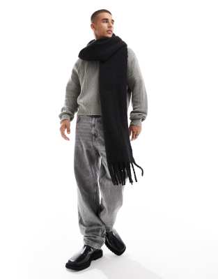 ASOS DESIGN fluffy blanket scarf in black