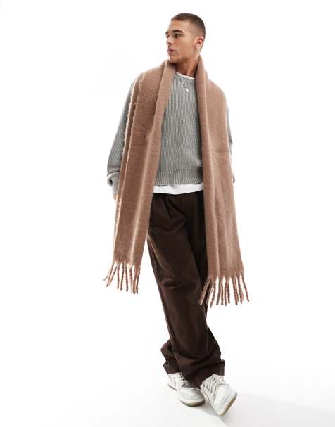 ASOS DESIGN fluffy blanket scarf in brown - view 1