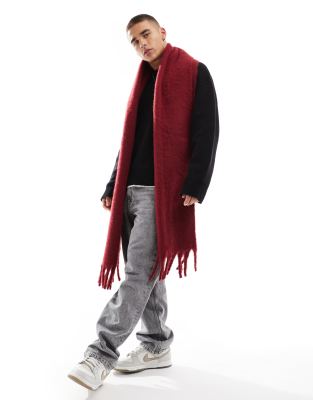 fluffy blanket scarf in burgundy-Red