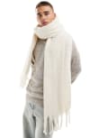 ASOS DESIGN fluffy blanket scarf in cream-White