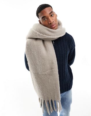 ASOS DESIGN fluffy blanket scarf in grey