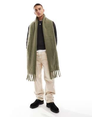 fluffy blanket scarf in khaki-Green