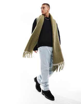 fluffy blanket scarf in khaki-Green