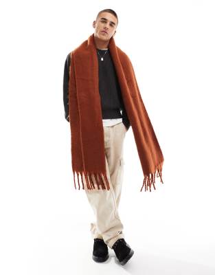 fluffy blanket scarf in terracotta-Brown