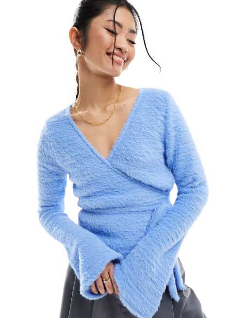 ASOS DESIGN fluffy blue ballet wrap cardigan