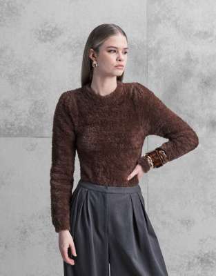 Asos Design Fluffy Body Suit In Brown